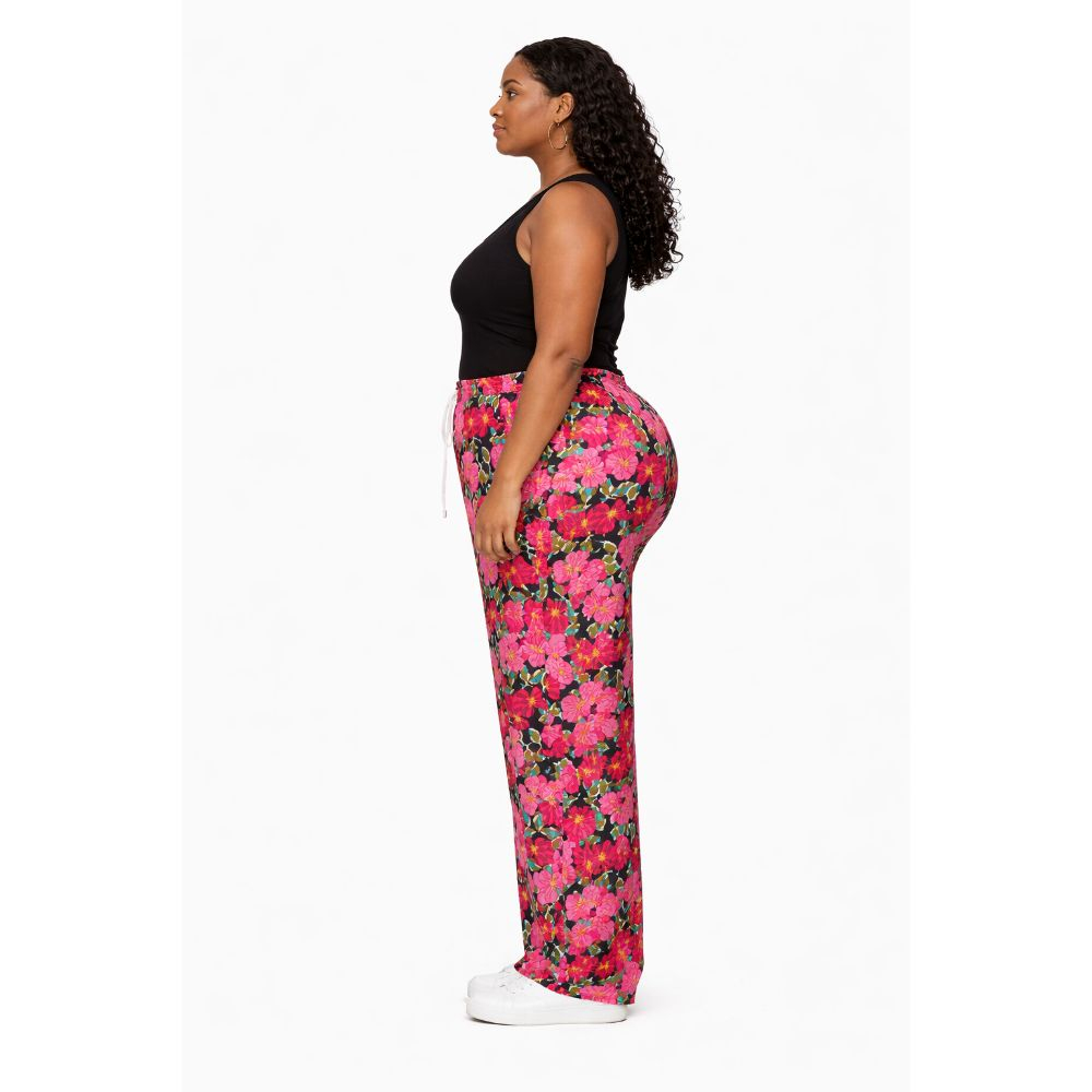Floral Print Pants Drawstring Waist Casual Women Trousers